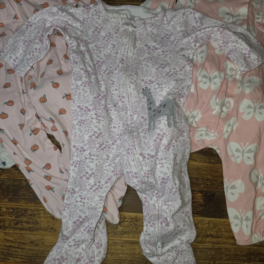7 Baby Girl Size 6 mo Footed Zip Up One Piece Sleeper Pajama Lot  Bundle Infant